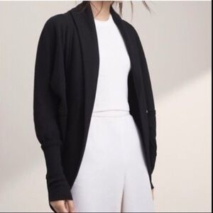 Aritzia Wilfred Diderot Cocoon Sweater Black Open Front Ribbed Trim Stretch